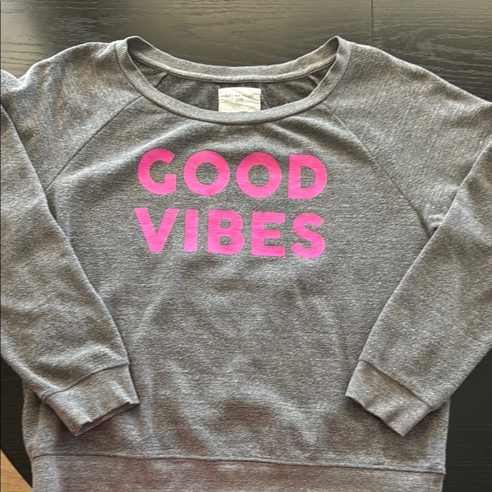 Sol Angeles Gray Sweatshirt with Pink 'Good Vibes' Print